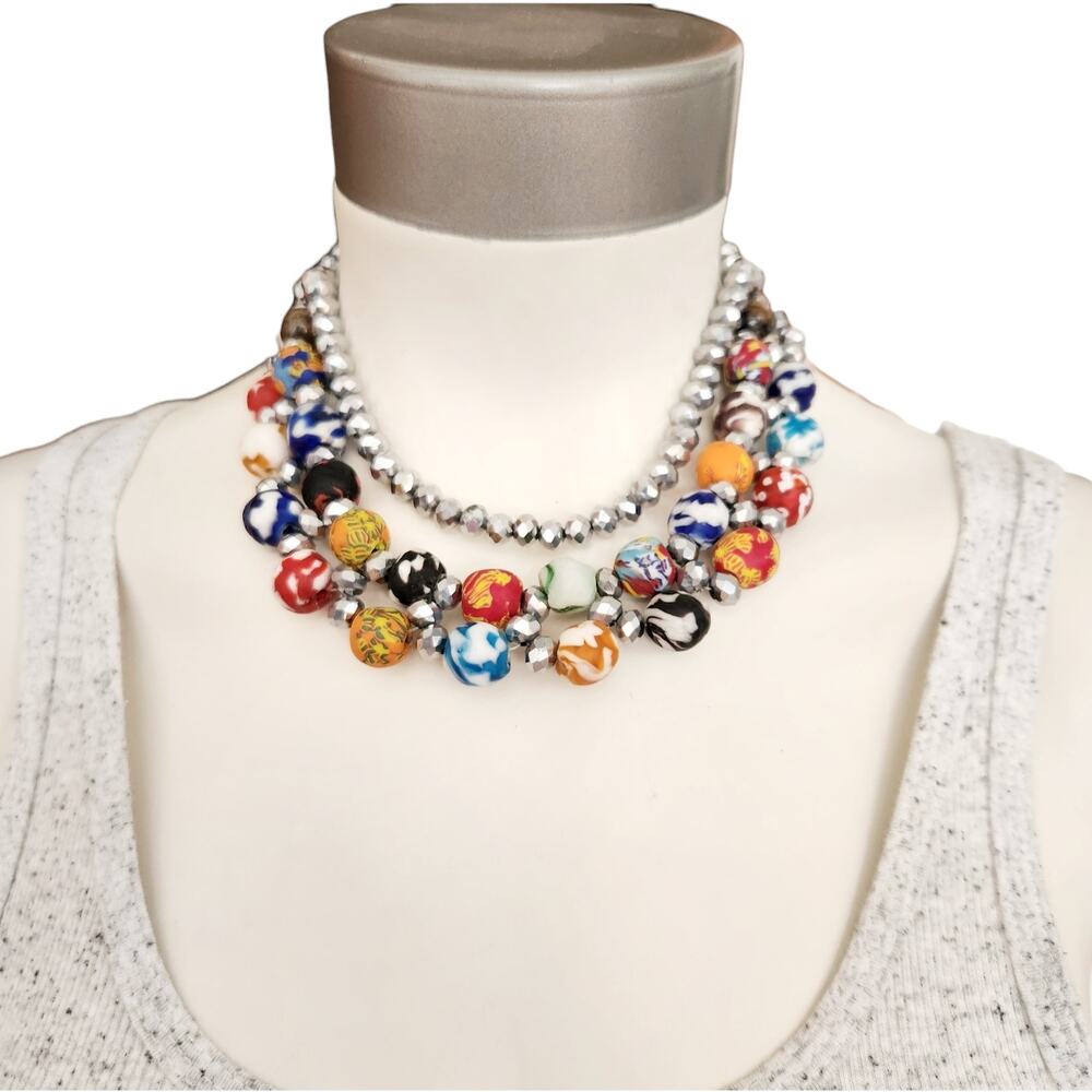 set of 3 AFRICAN handmade trade bead choker statement necklace bracelet earrings - Picture 2 of 6